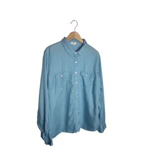 Crown & Ivy Chambray Tencel Womens Long Sleeve Button Up Top 3X